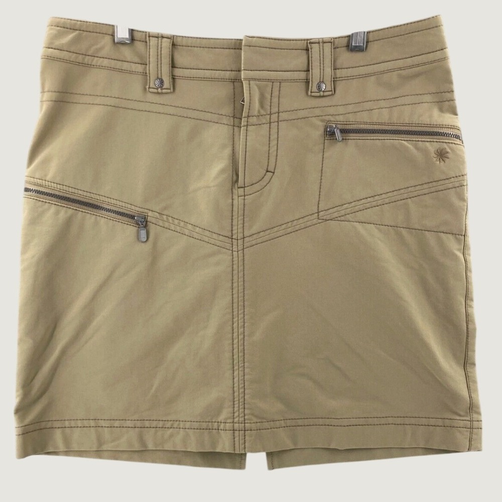 Athleta Khaki Utility Mini Skirt Size XL Zippered Cargo Pockets
